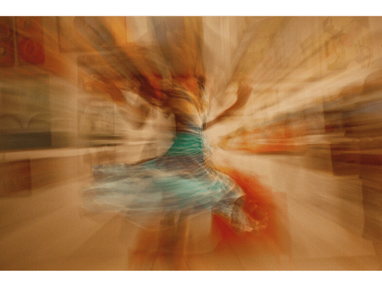 A blurry image of an ADHD adult clumsily dancing with postural sway.