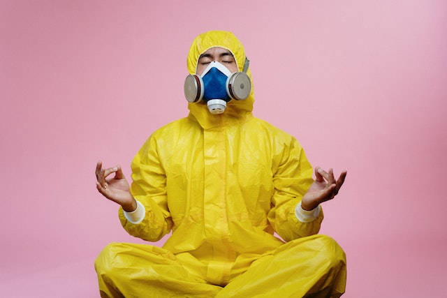 Meditating in a hazmat suit to cope with brain fog, covid-19