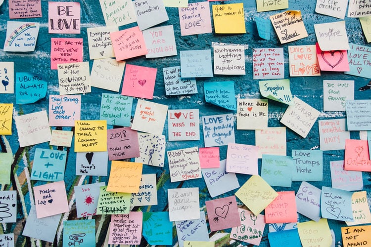 a wall full of post-it notes